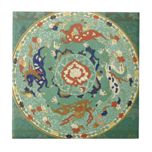 Antique Chinese Circle Blue Green Tile