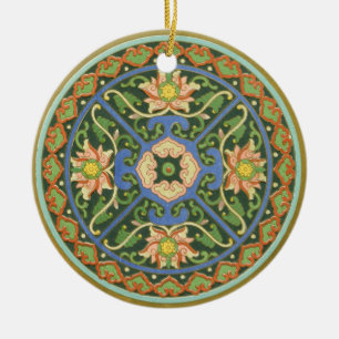 Antique Chinese Cloisonne Pattern: Jade Green Ceramic Tree Decoration