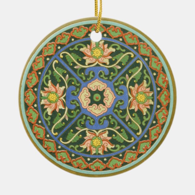 Antique Chinese Cloisonne Pattern: Jade Green Ceramic Tree Decoration (Front)