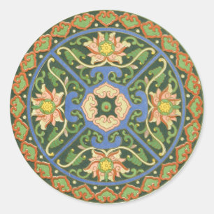 Antique Chinese Cloisonne Pattern: Jade Green Classic Round Sticker
