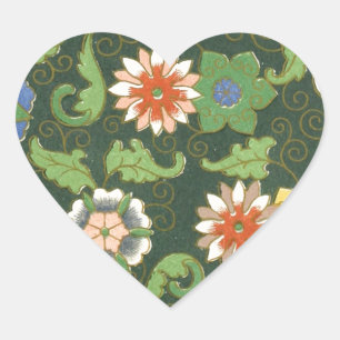 Antique Chinese Cloisonne Pattern: Jade Green Heart Sticker