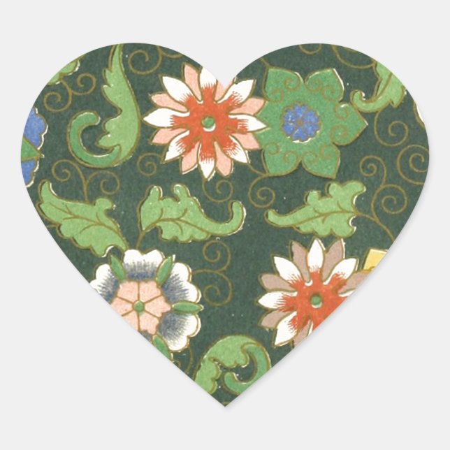 Antique Chinese Cloisonne Pattern: Jade Green Heart Sticker (Front)