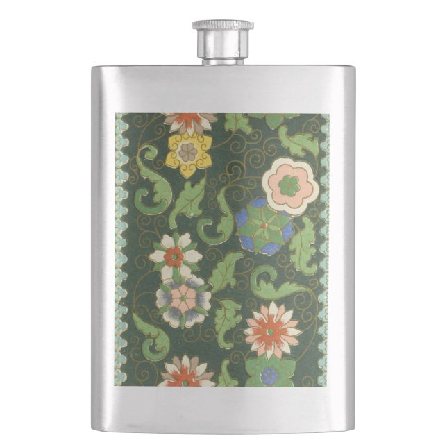 Antique Chinese Cloisonne Pattern: Jade Green Hip Flask (Front)