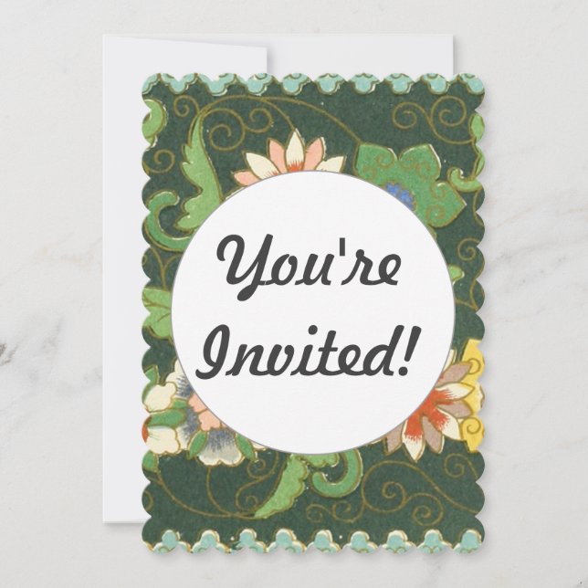 Antique Chinese Cloisonne Pattern: Jade Green Invitation (Front)
