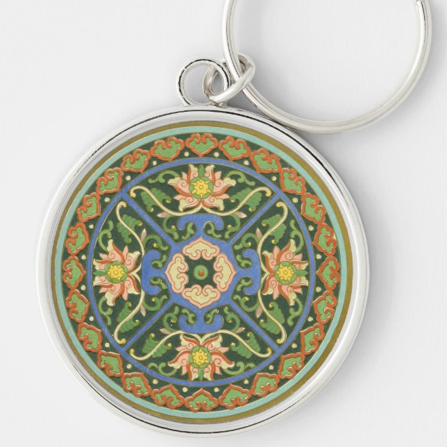 Antique Chinese Cloisonne Pattern: Jade Green Key Ring (Front)