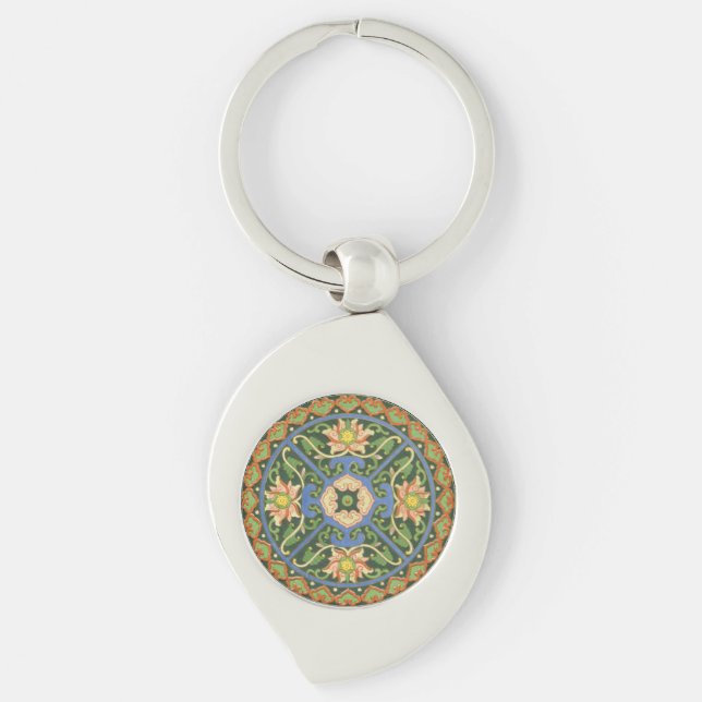 Antique Chinese Cloisonne Pattern: Jade Green Key Ring (Front)