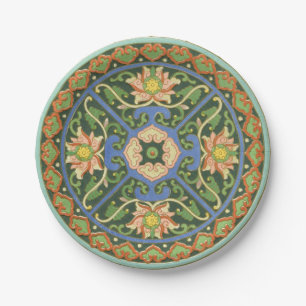 Antique Chinese Cloisonne Pattern: Jade Green Paper Plate