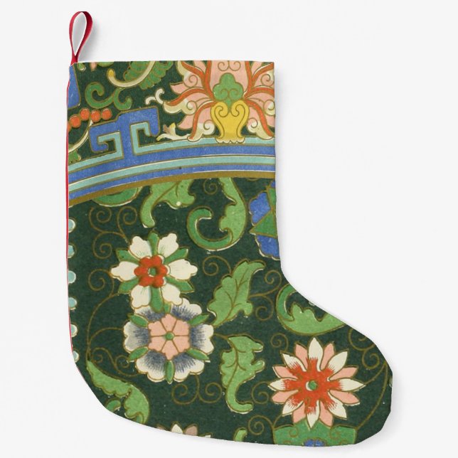 Antique Chinese Cloisonne Pattern: Jade Green Small Christmas Stocking (Front)