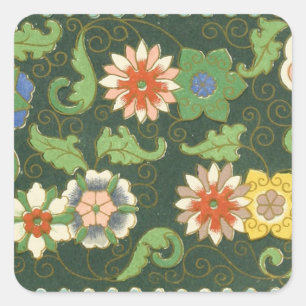 Antique Chinese Cloisonne Pattern: Jade Green Square Sticker