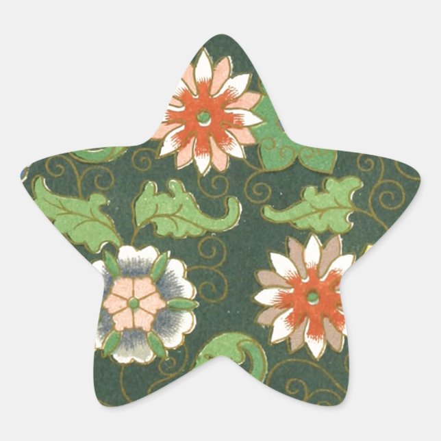 Antique Chinese Cloisonne Pattern: Jade Green Star Sticker (Front)