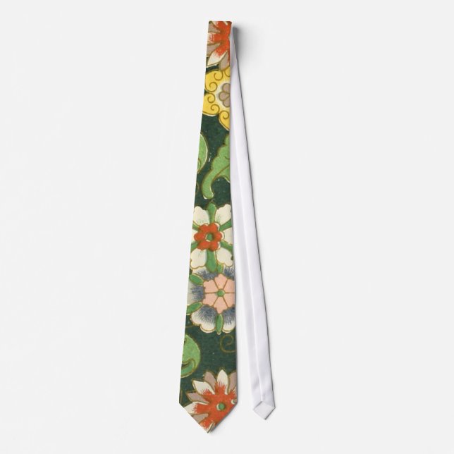 Antique Chinese Cloisonne Pattern: Jade Green Tie (Front)
