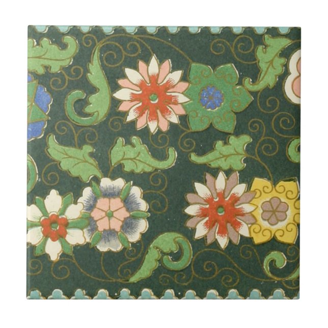 Antique Chinese Cloisonne Pattern: Jade Green Tile (Front)