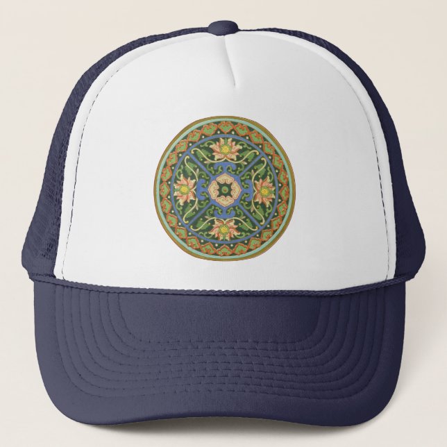 Antique Chinese Cloisonne Pattern: Jade Green Trucker Hat (Front)
