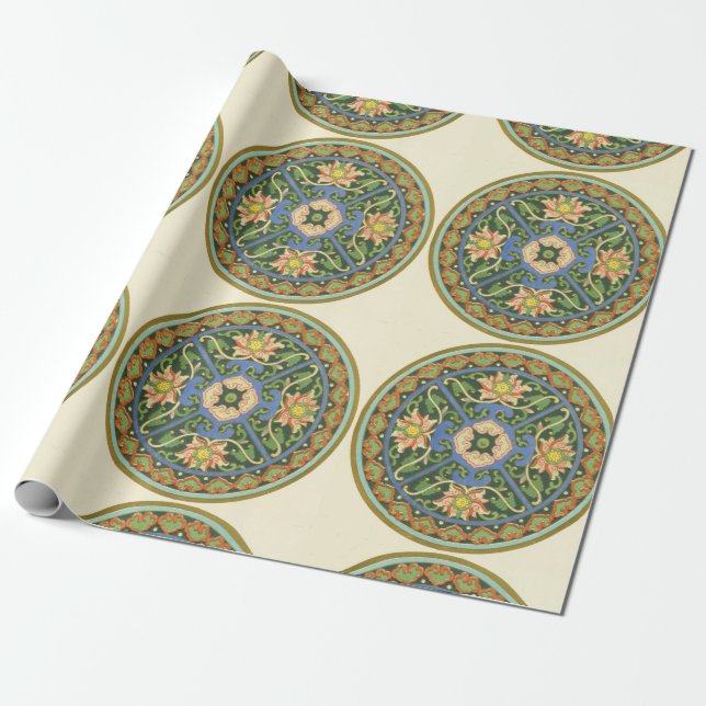Antique Chinese Cloisonne Pattern: Jade Green Wrapping Paper (Unrolled)