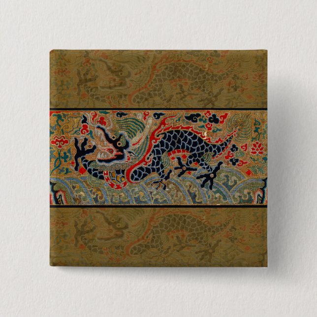 Antique Chinese Dragon Silk Embroidery Pattern 15 Cm Square Badge (Front)