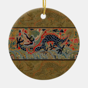 Antique Chinese Dragon Silk Embroidery Pattern Ceramic Tree Decoration