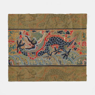 Antique Chinese Dragon Silk Embroidery Pattern Fleece Blanket