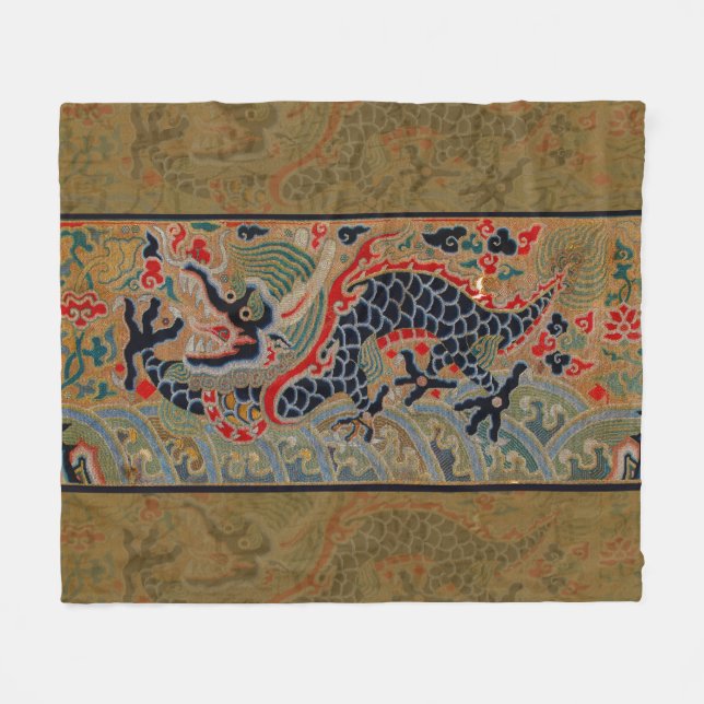 Antique Chinese Dragon Silk Embroidery Pattern Fleece Blanket (Front (Horizontal))