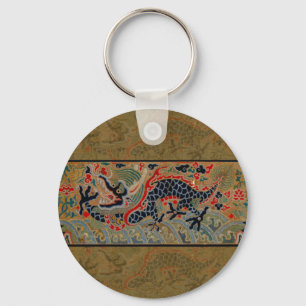Antique Chinese Dragon Silk Embroidery Pattern Key Ring