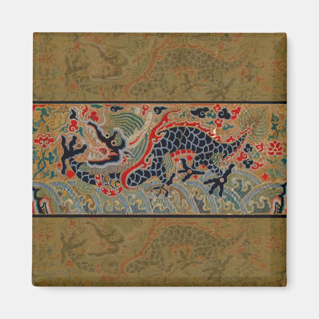 Antique Chinese Dragon Silk Embroidery Pattern Magnet (Front)