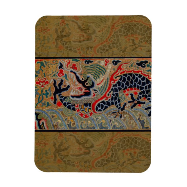 Antique Chinese Dragon Silk Embroidery Pattern Magnet (Vertical)