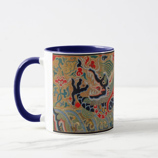 Antique Chinese Dragon Silk Embroidery Pattern Mug (Left)