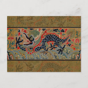 Antique Chinese Dragon Silk Embroidery Pattern Postcard