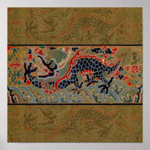 Antique Chinese Dragon Silk Embroidery Pattern Poster