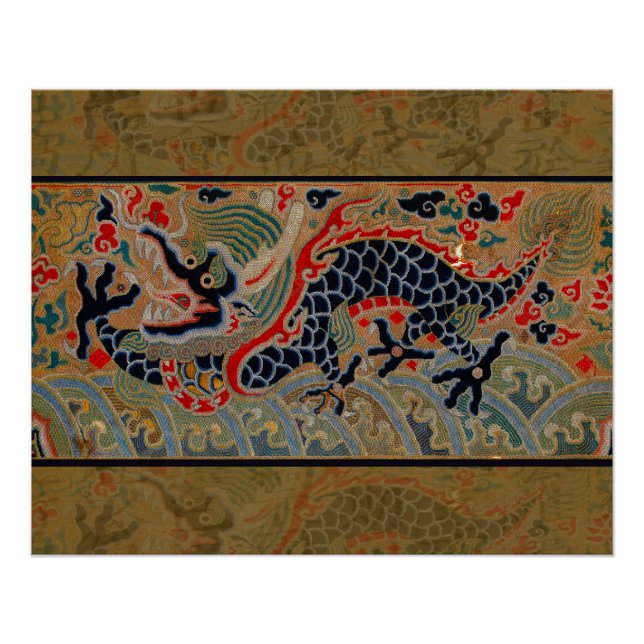 Antique Chinese Dragon Silk Embroidery Pattern Poster (Front)
