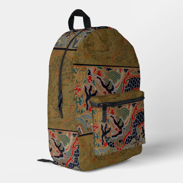 Antique Chinese Dragon Silk Embroidery Pattern Printed Backpack (Back Corner Left)