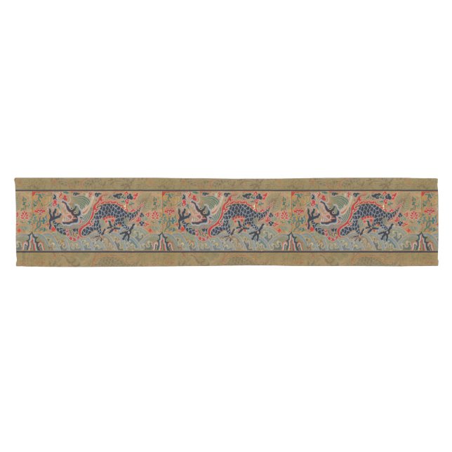Antique Chinese Dragon Silk Embroidery Pattern Short Table Runner (Horizontal)