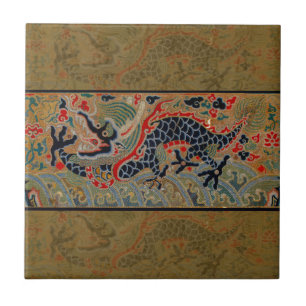 Antique Chinese Dragon Silk Embroidery Pattern Tile