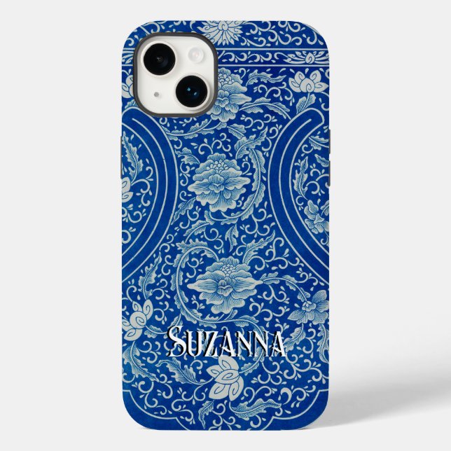 Antique Chinese Floral Cobalt Blue Pattern Name Case-Mate iPhone Case (Back)