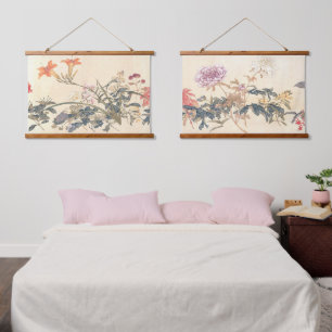 Antique Chinese Flower Painting by Ju Lian Print Hanging Tapestry