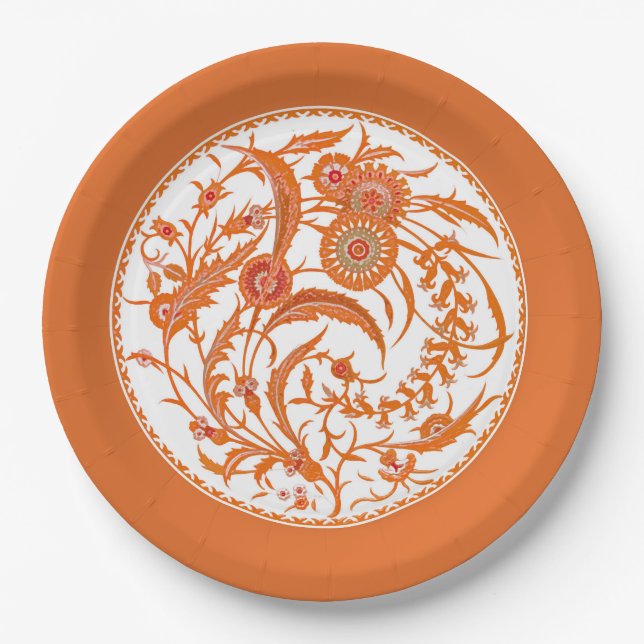 Antique Chinese Jacobean Floral - Mandarin Orange  Paper Plate (Front)