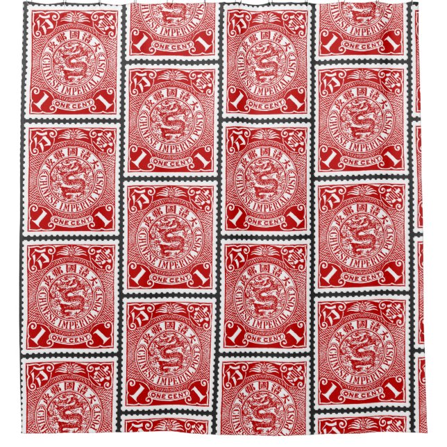 Antique Chinese Page Stamp Design  Dragon Postcard Shower Curtain (Front)