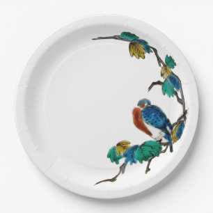 Antique Chinese porcelain botanical bird Spring Paper Plate