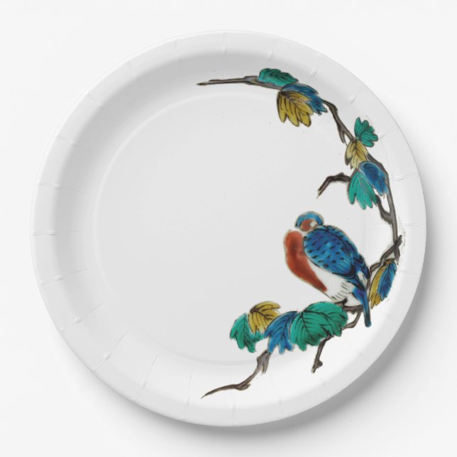Antique Chinese porcelain botanical bird Spring Paper Plate (Front)