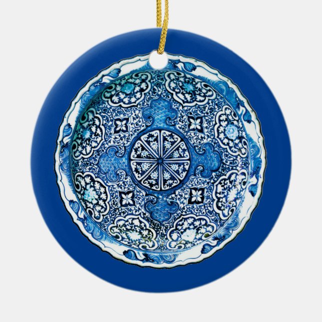 Antique Chinese Porcelain Plate, Cobalt Blue  Ceramic Tree Decoration (Front)