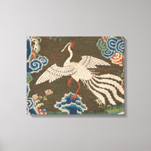 Antique Chinese White Bird Silk Embroidery Print