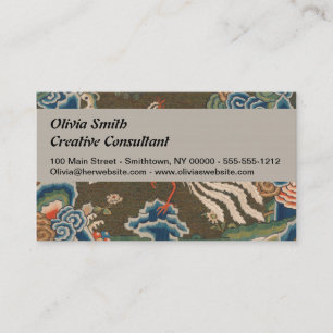 Antique Chinese White Bird Silk Embroidery Print Business Card