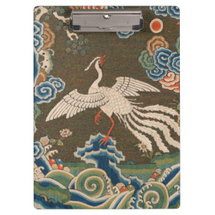 Antique Chinese White Bird Silk Embroidery Print Clipboard