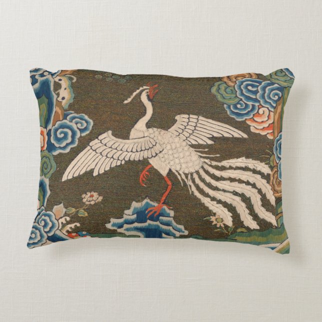 Antique Chinese White Bird Silk Embroidery Print Decorative Cushion (Back)