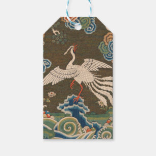 Antique Chinese White Bird Silk Embroidery Print Gift Tags