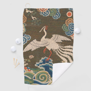 Antique Chinese White Bird Silk Embroidery Print Golf Towel
