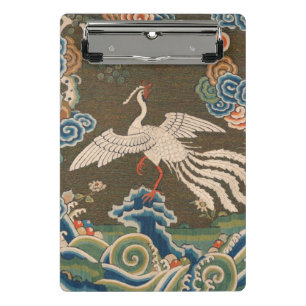 Antique Chinese White Bird Silk Embroidery Print Mini Clipboard
