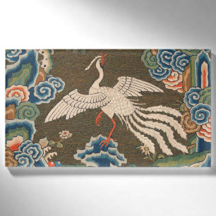 Antique Chinese White Bird Silk Embroidery Print Name Tag