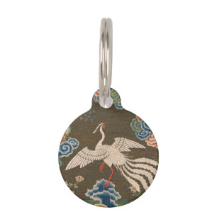 Antique Chinese White Bird Silk Embroidery Print Pet Tag