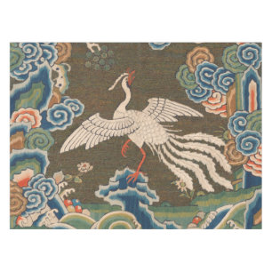 Antique Chinese White Bird Silk Embroidery Print Tablecloth