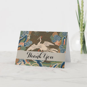 Antique Chinese White Bird Silk Embroidery Print Thank You Card